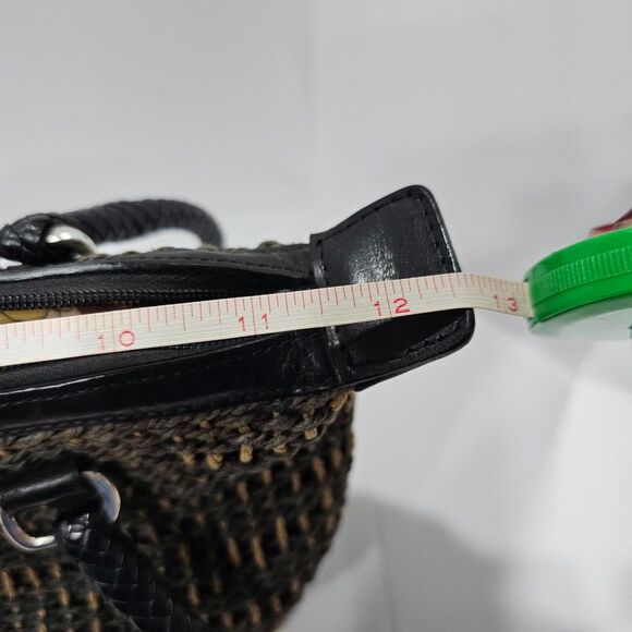 BRIGHTON WOVEN STRAW SATCHEL SHOULDER BAG, BLACK AND TAN - Picture 15 of 16